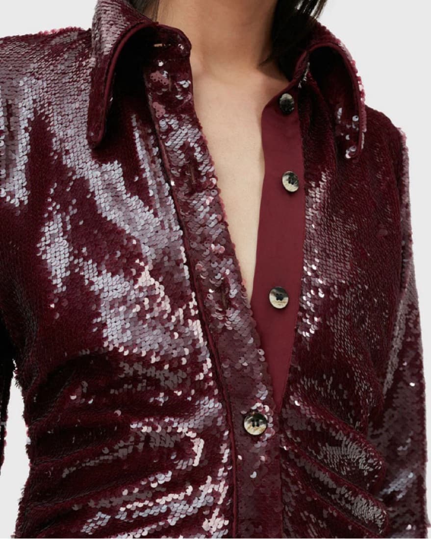 Maroon Sequin Ganni Dress - Image 3