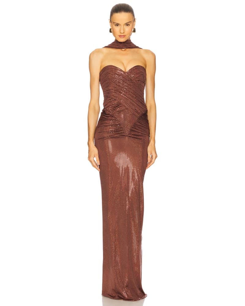 The New Arrivals Samsara Dress Brown Dress, New Years Eve Wedding Guest Dress, Sequin Gown - Image 2