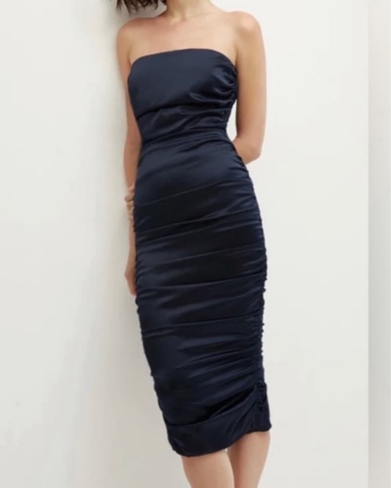 Veronica Beard "Kupa" Navy Ruched Midi  - Image 1