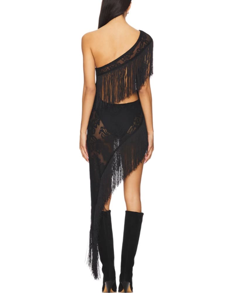 Poncho Dress With Tassels in Black - Image 2