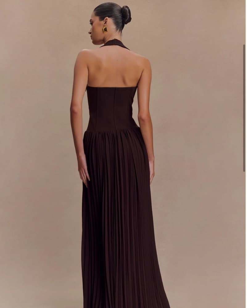 Stacie Pleated Halter Maxi Dress - cacao - Image 2