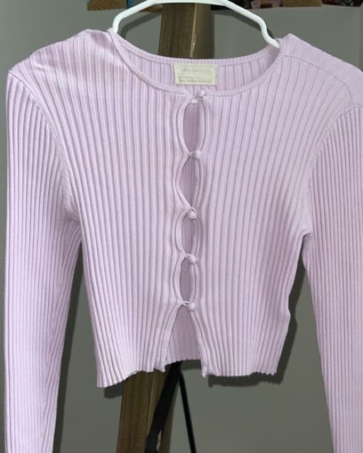 Ribbed Cardigan with Unique Buttons - Image 2