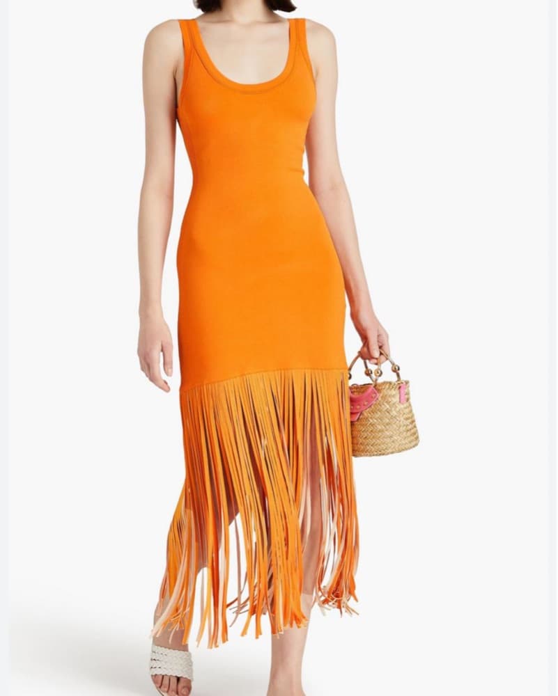 Sandro orange fringe midi dress - Image 1
