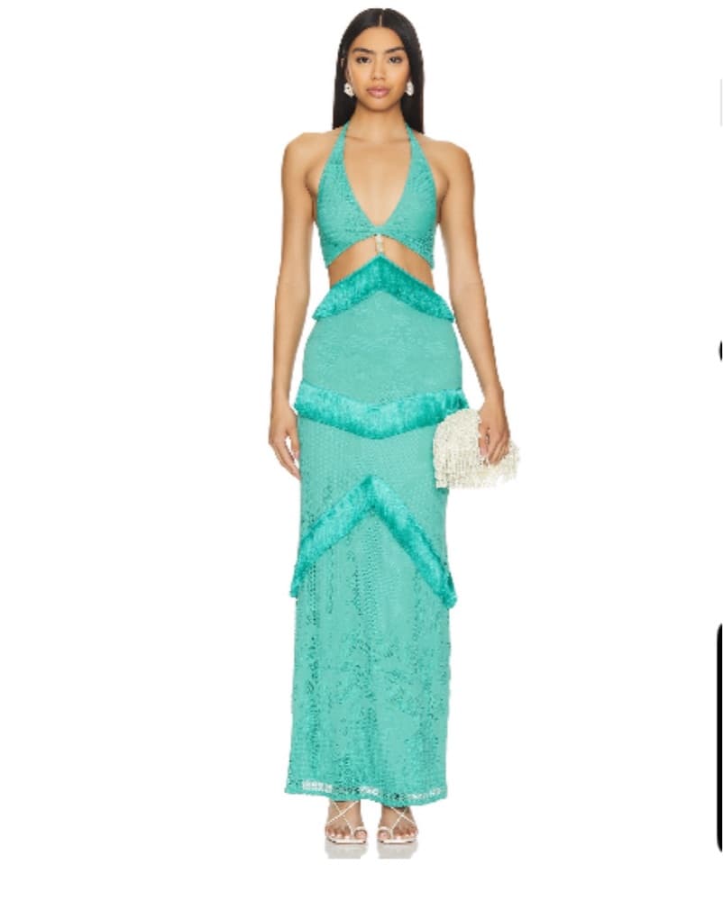 Vibrant Turquoise Halter Maxi Dress - Image 1
