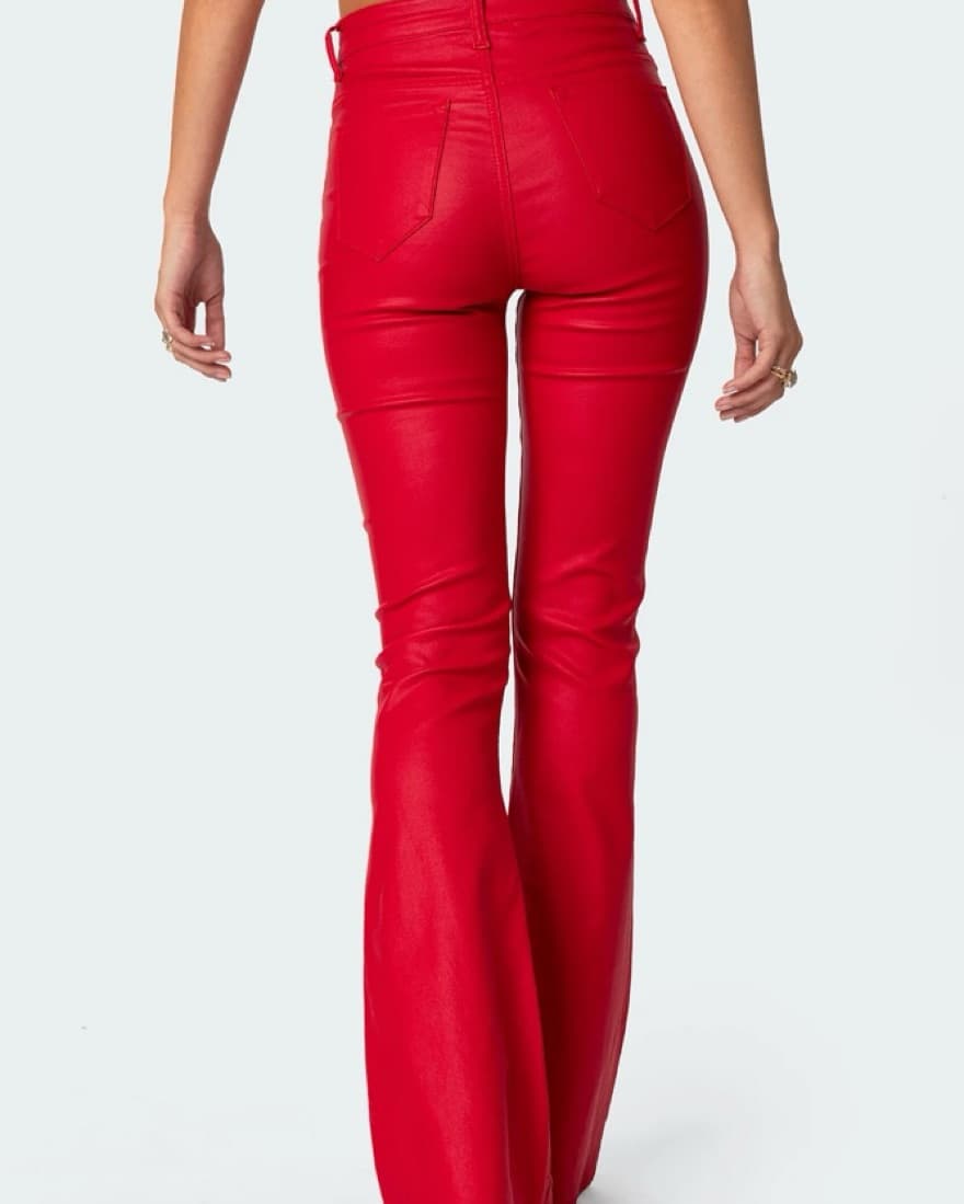 Luna Faux Leather Flare Jeans in Red - Image 2
