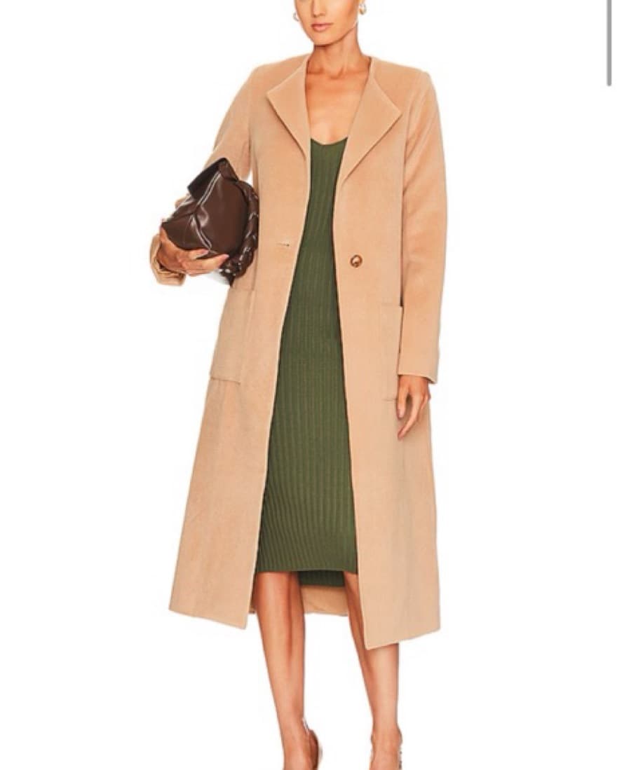 Elegant Camel Wool Blend Midi Coat - Image 1