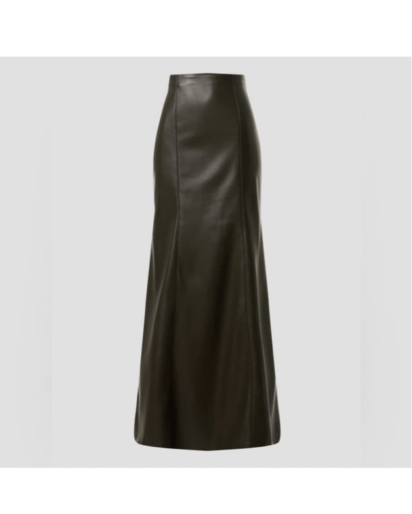 Nanushka Olive Faux Leather Maxi Skirt - Image 1