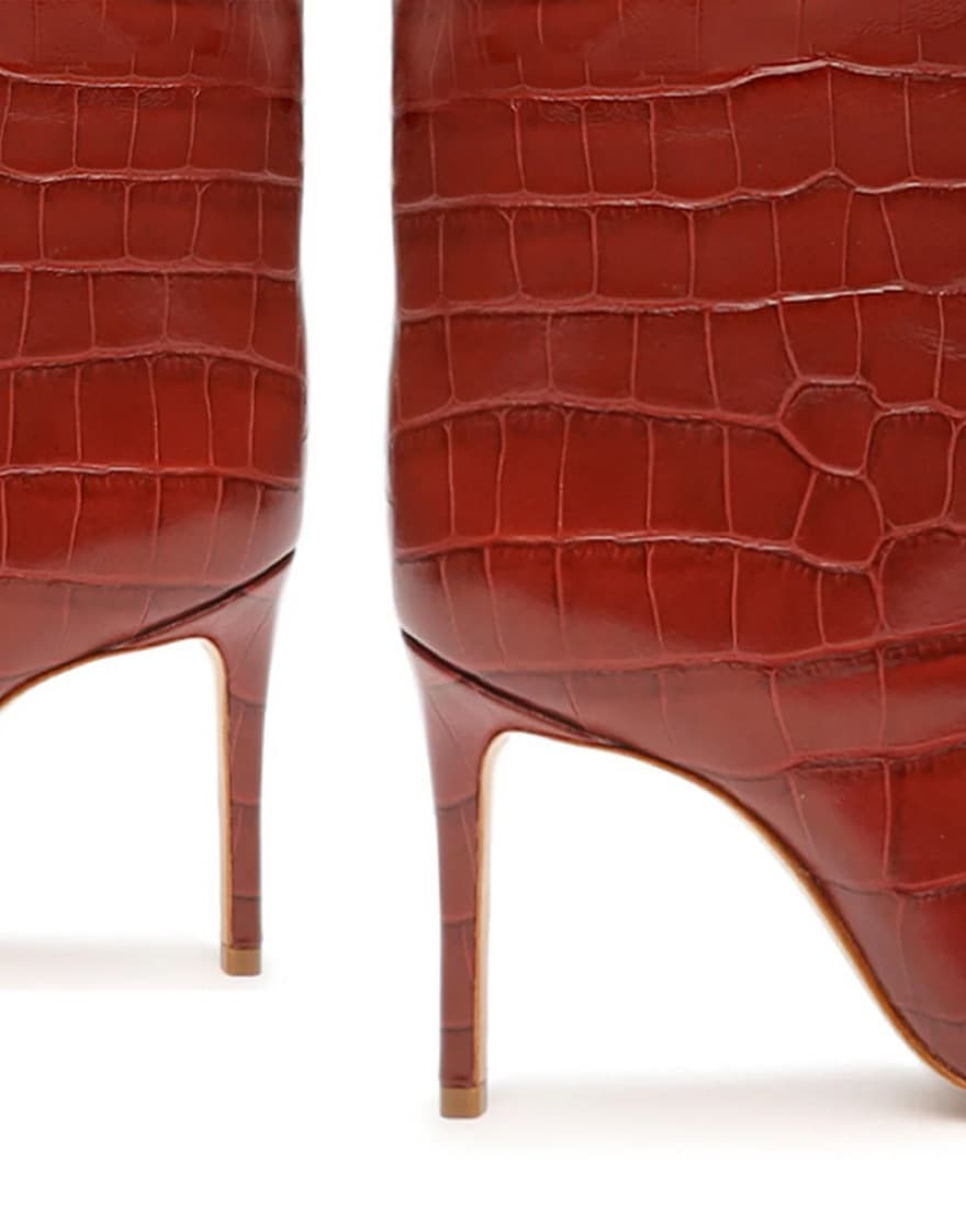 Schutz Crocodile Red Leather Boots - Image 5
