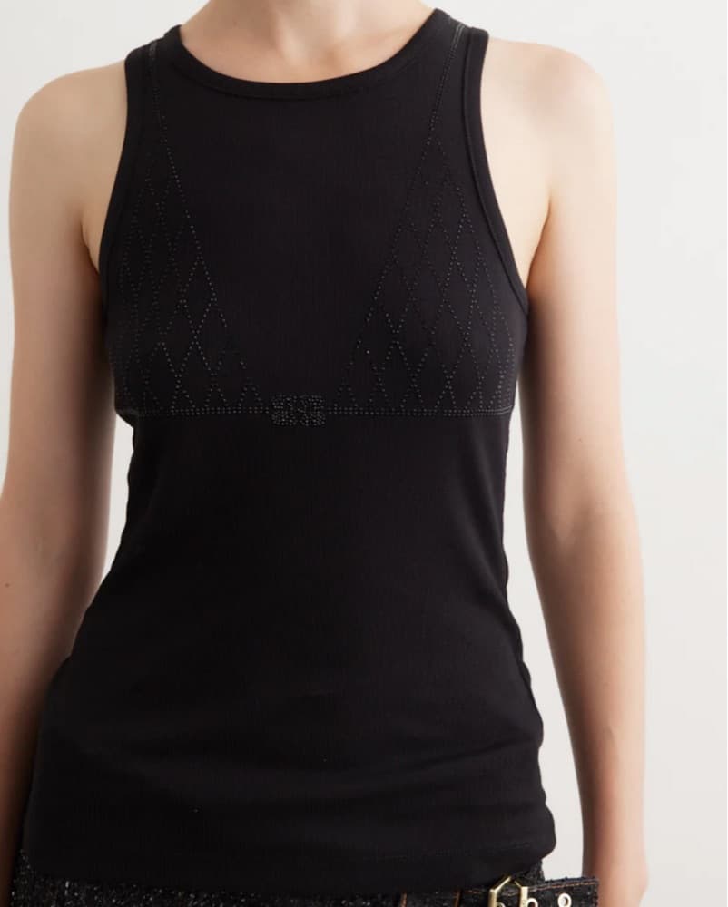 Chic Ganni Black Rhinestone Tank Top - Image 3