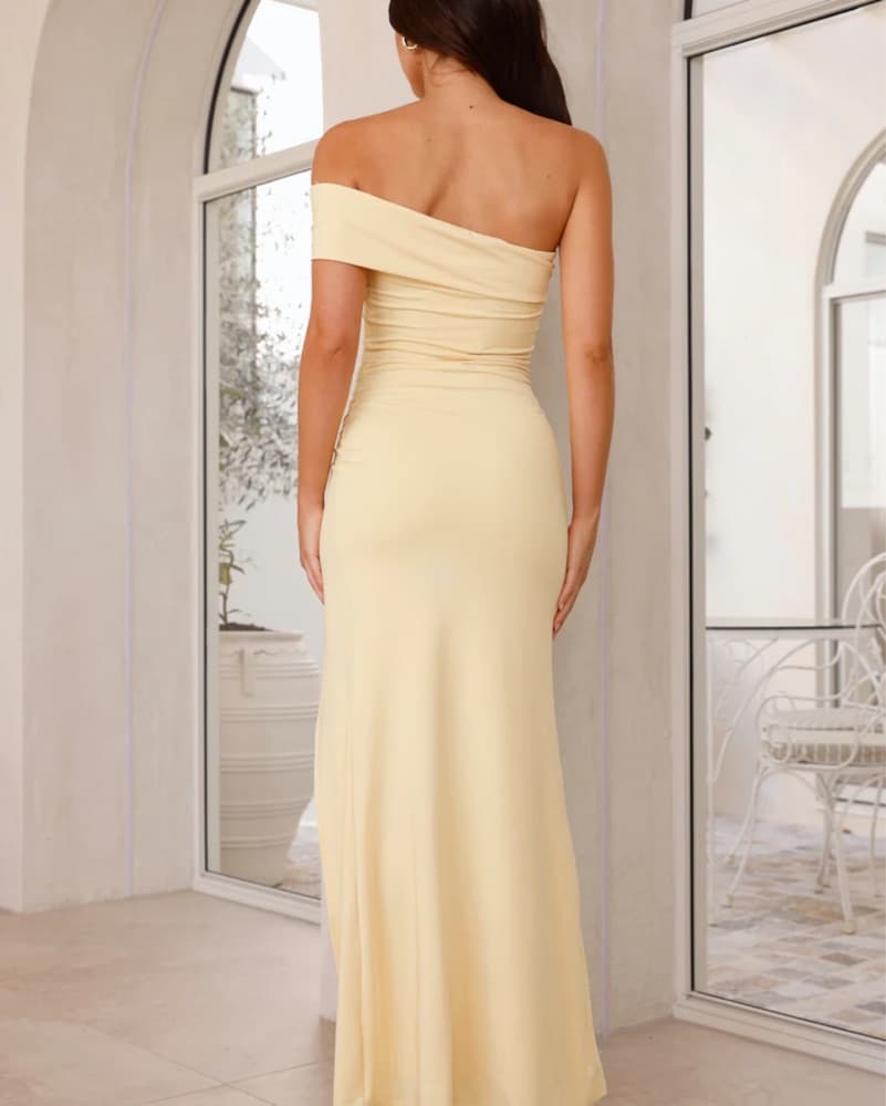 Elegant Off-Shoulder Yellow Gown - Image 1