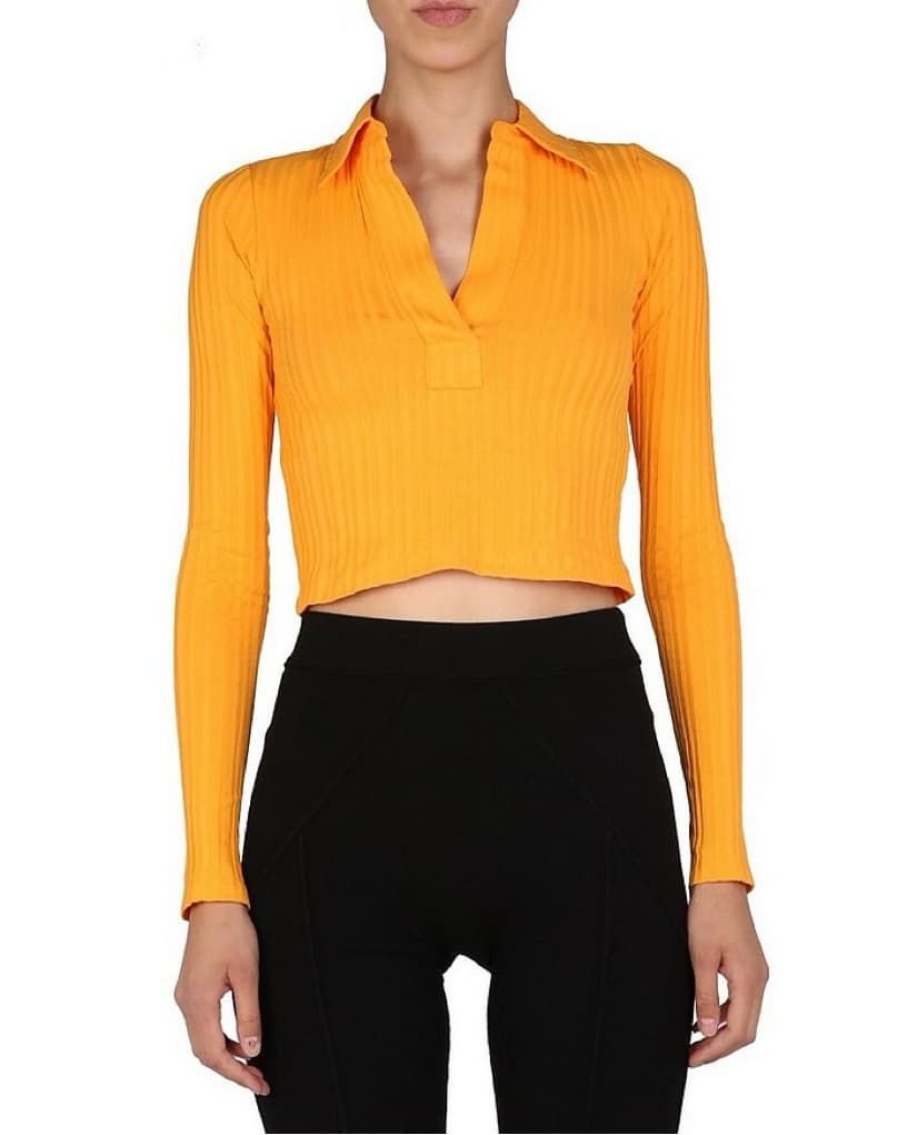 Helmet Lang Ribbed Orange Collared Crop  - Image 1