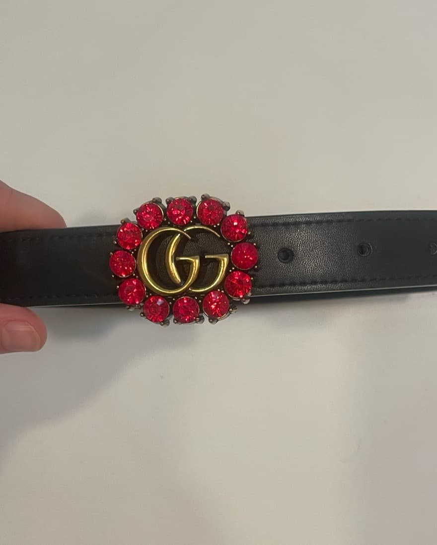 GUCCI Leather Belt With Double G Crystal - Image 4