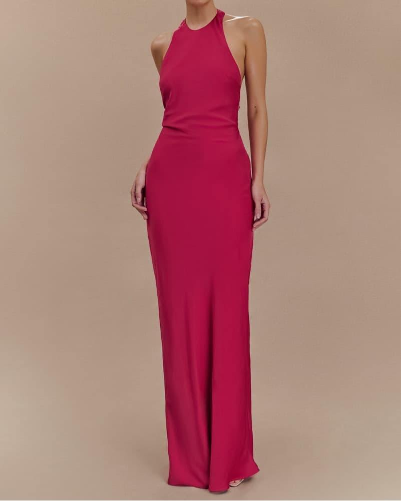 MESHKi Rinna Satin Halter Maxi - Image 1