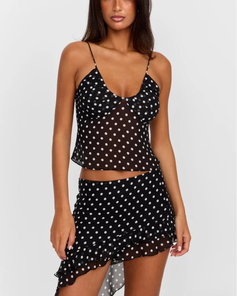 Clara Top Black Polkadot and Skirt Set - Image 1