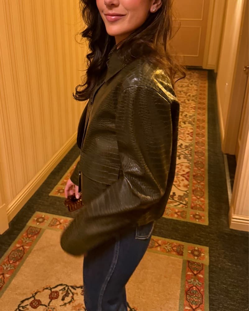 Crocodile-Effect Faux Leather Jacket - Image 4