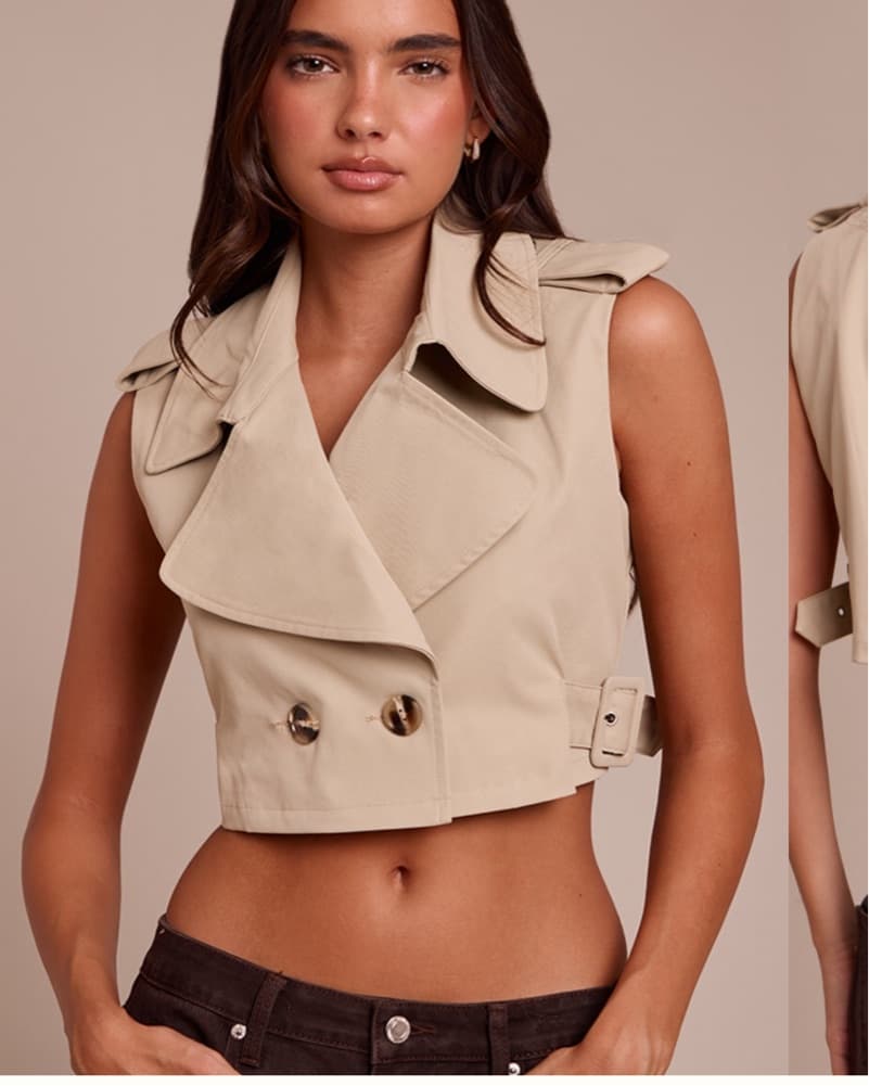 Chic Cropped Trench Vest - Image 2