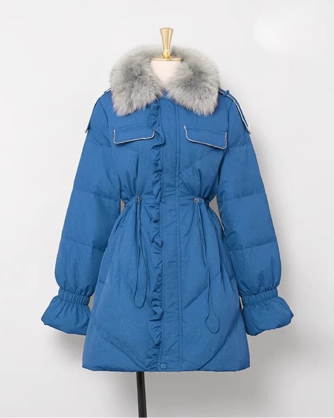 Coat with thick fur collar and waist - Image 3