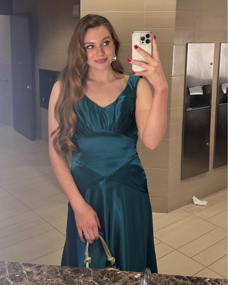 Peacock Satin Evening Gown - Image 5