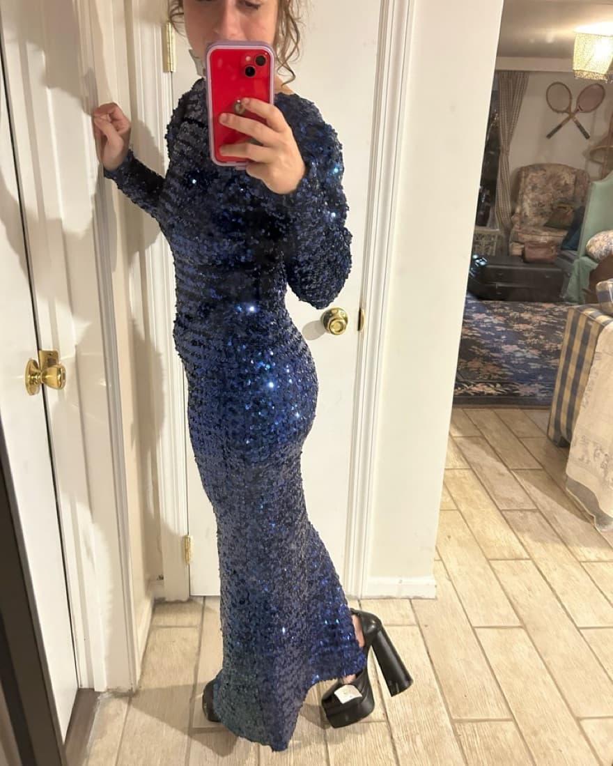 Vintage Navy Blue Sequin Gown - Image 2