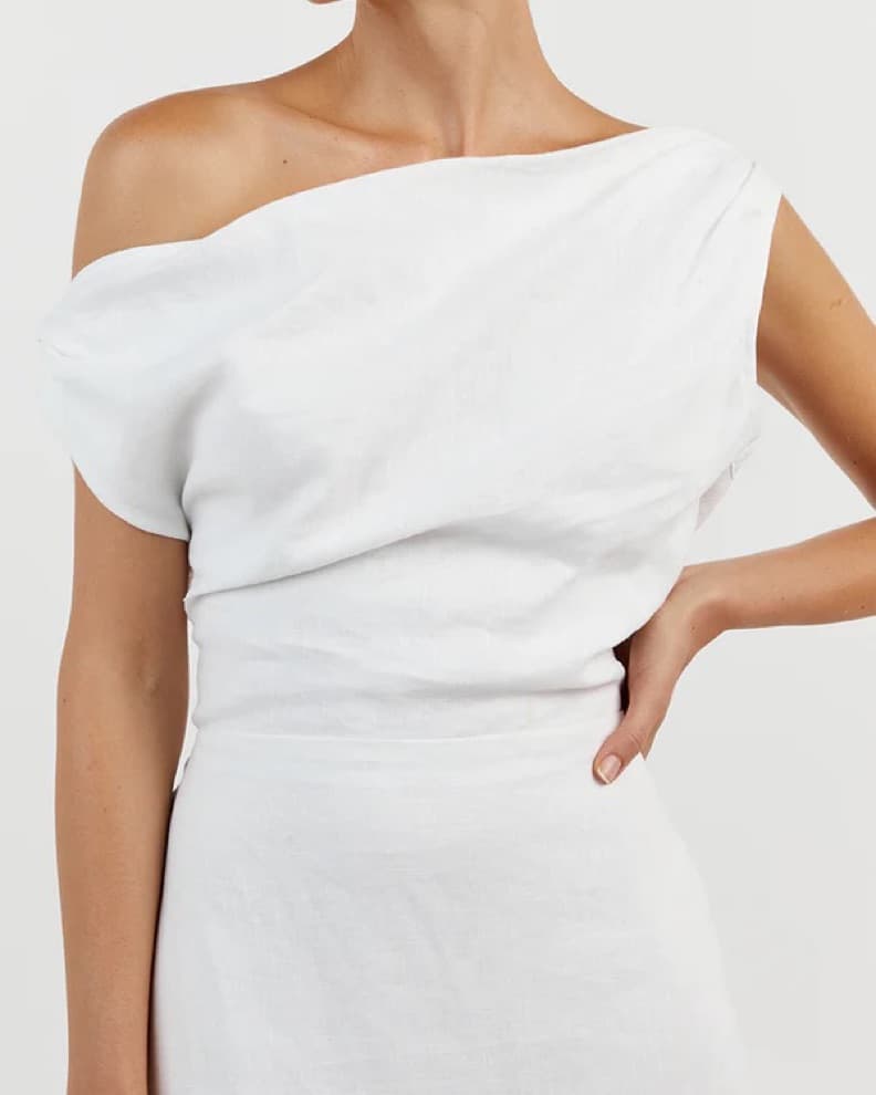 Dissh Cass White Linen Asym Midi Dress - Image 2