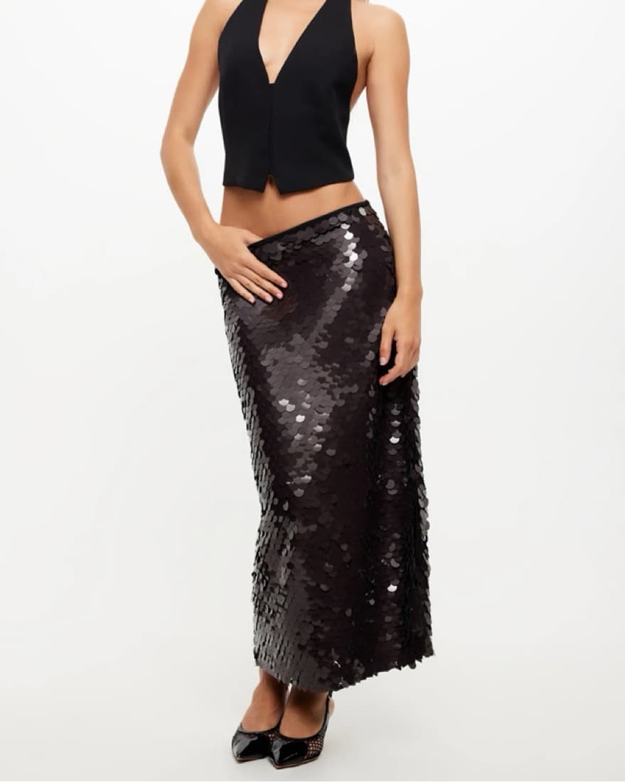Black Sequin Midi Skirt - Image 1
