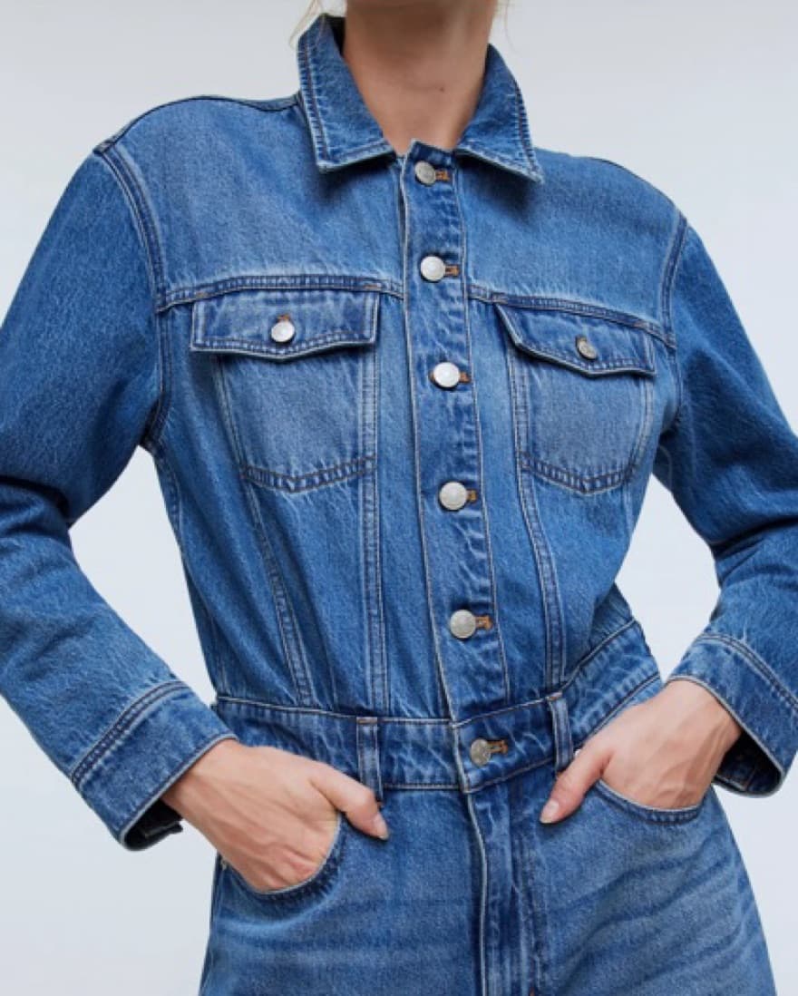 Denim Wide-Leg Coverall Jumpsuit in Byrn - Image 6