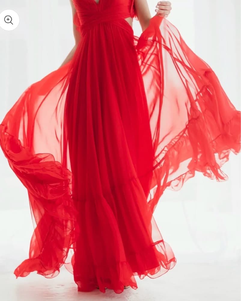 Red Ruffle Tiered Cut-Out Chiffon Dress - Image 3