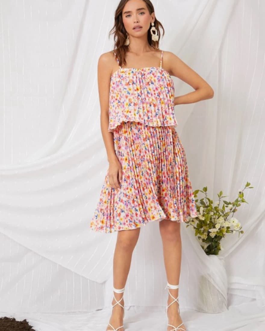 Pink Floral Midi Dress - Image 1