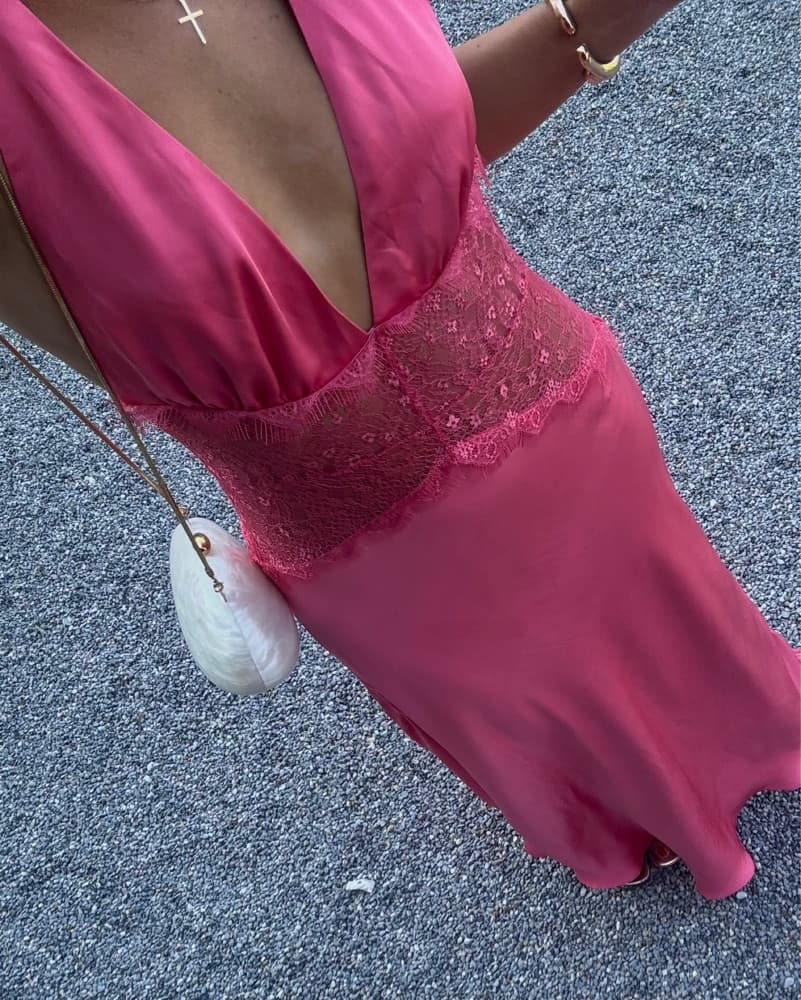 Dinah Satin Fuchsia Dress - Meshki  - Image 2