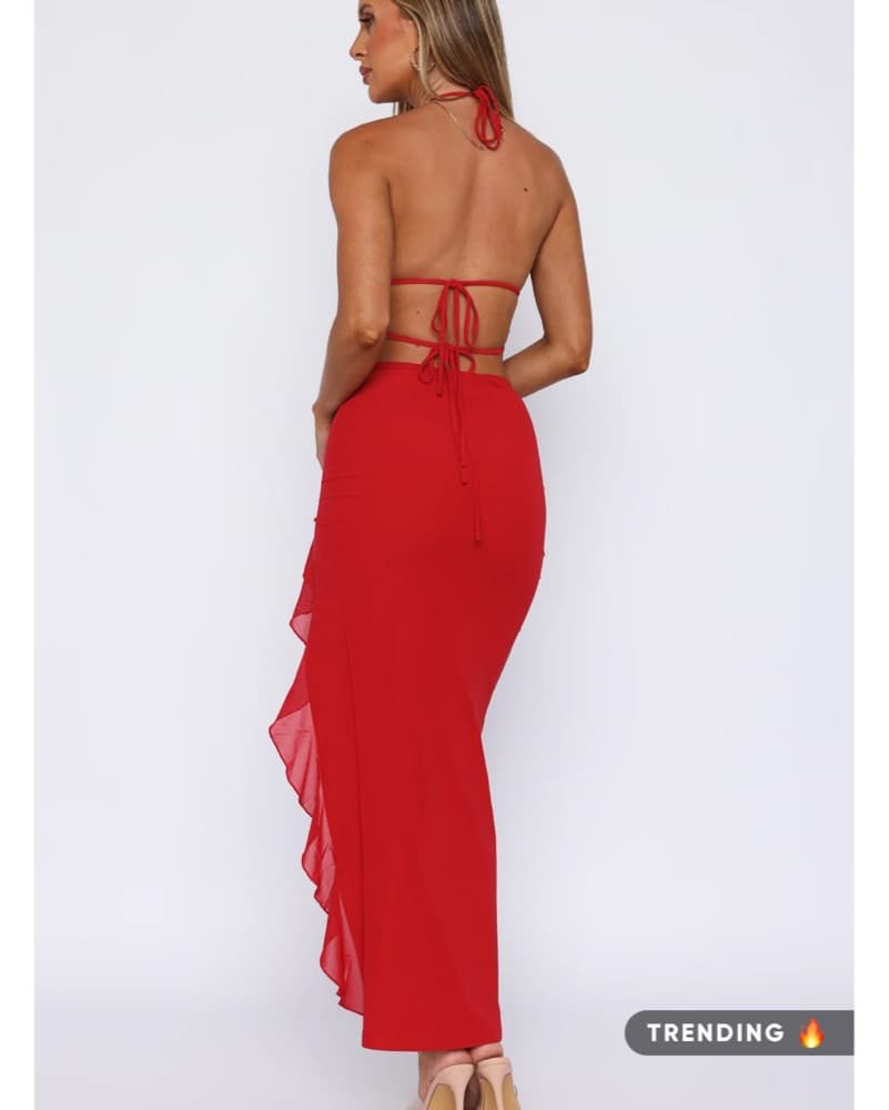 Red Maxi Dress with slit (White Fox) - Image 2