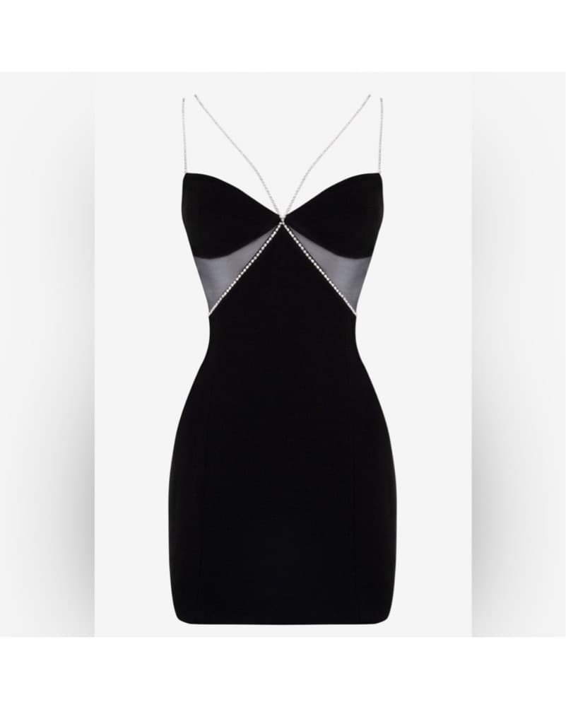 BLACK DIAMANTE STRAP CUTOUT MINI DRESS  - Image 3