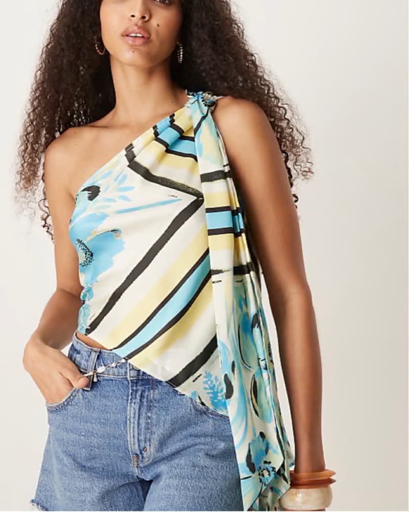 Vibrant Floral One-Shoulder Blouse - Image 1