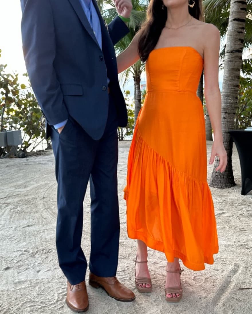 Orange Strapless Midi Formal Dress - Image 3