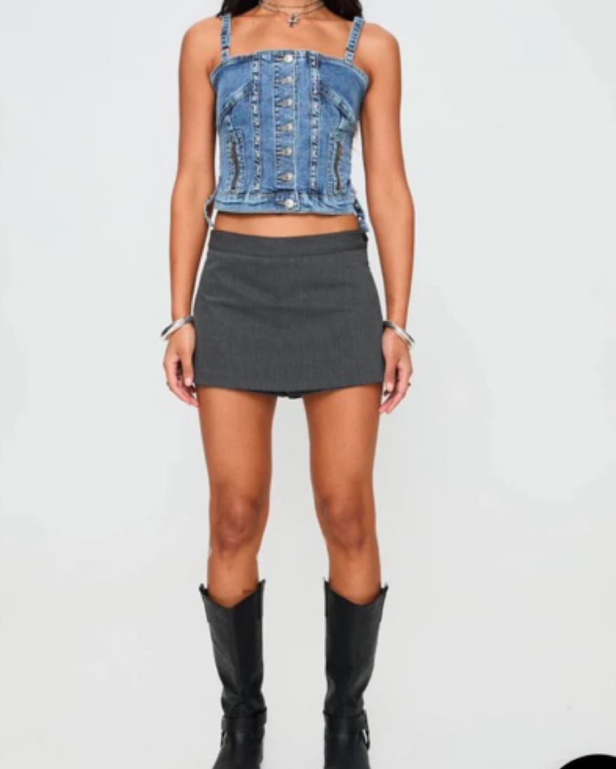 Denim Button Up Top With Studs - Image 2