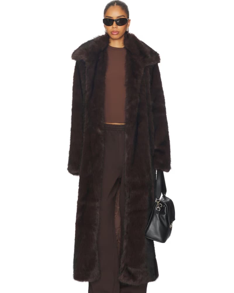 Floor Length Brown Faux Fur Coat - Image 1