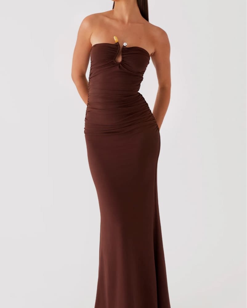 Brown Strapless Dress - Image 1