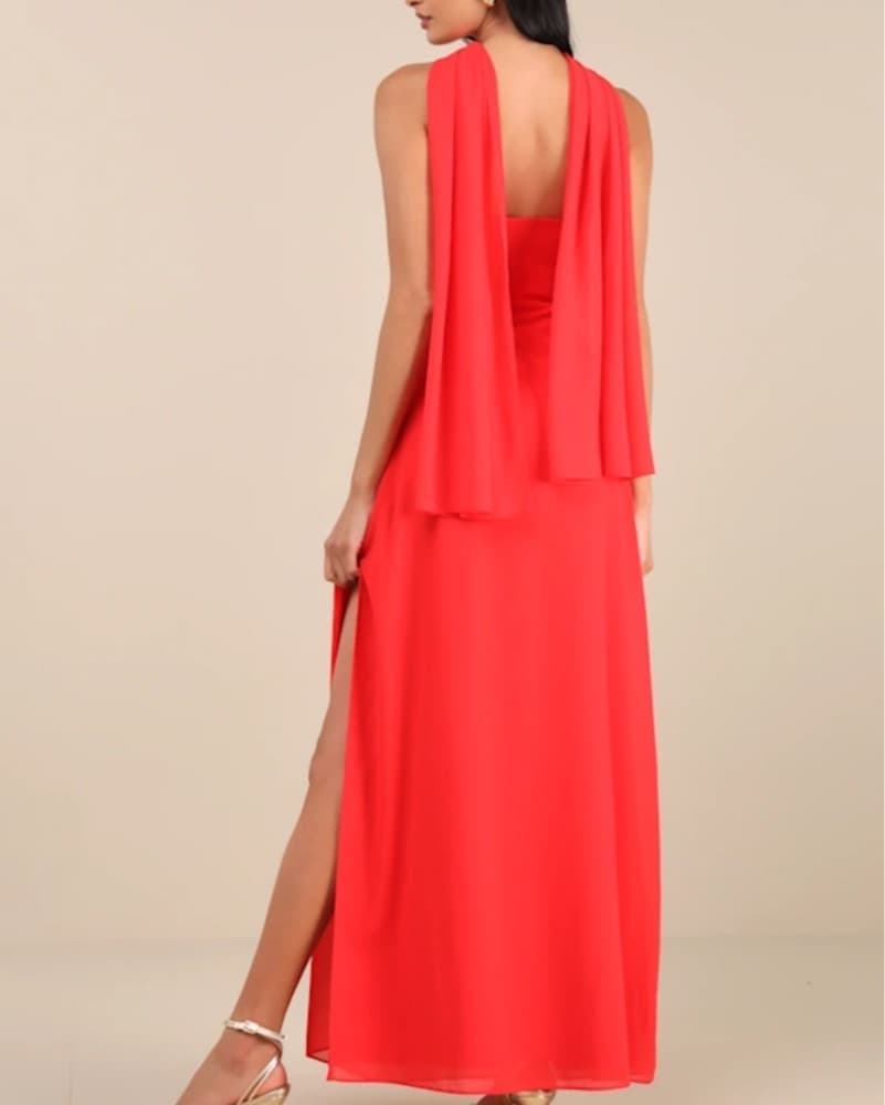 Vibrant Red Strapless Maxi Dress - Image 3