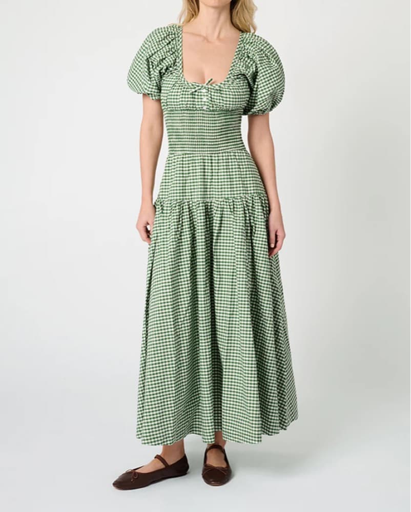 Gingham Smocked Puff Sleeve Dress - Image 1