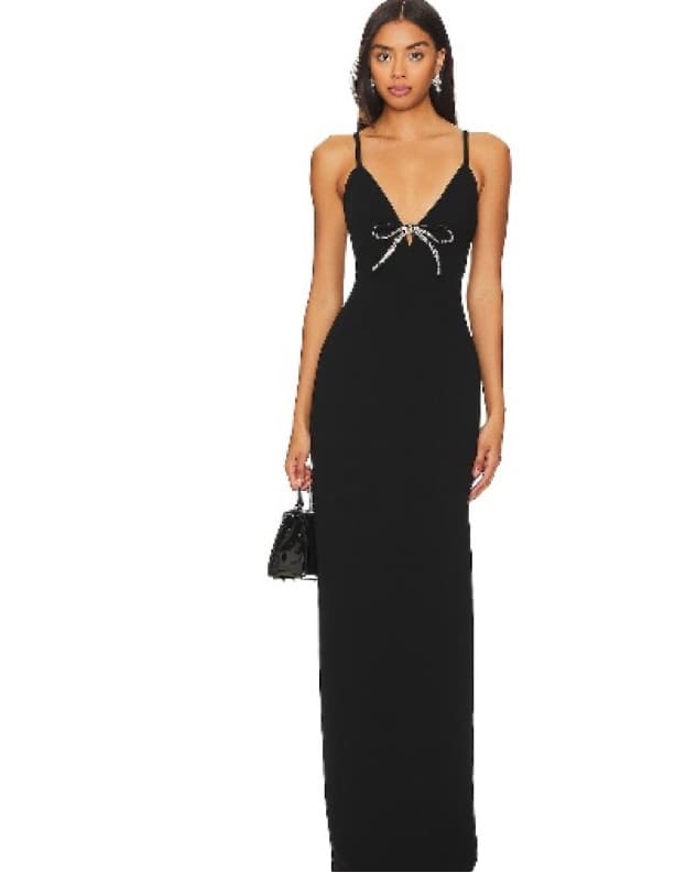 Glamorous Rhinestone Bow Spaghetti Strap Maxi Dress - Image 1