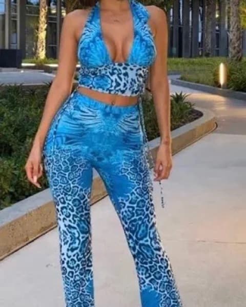 Tigermist Blue Animal Print Pant Set  - Image 2