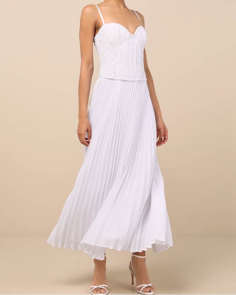 White Lace Bustier Midi Dress - Image 1