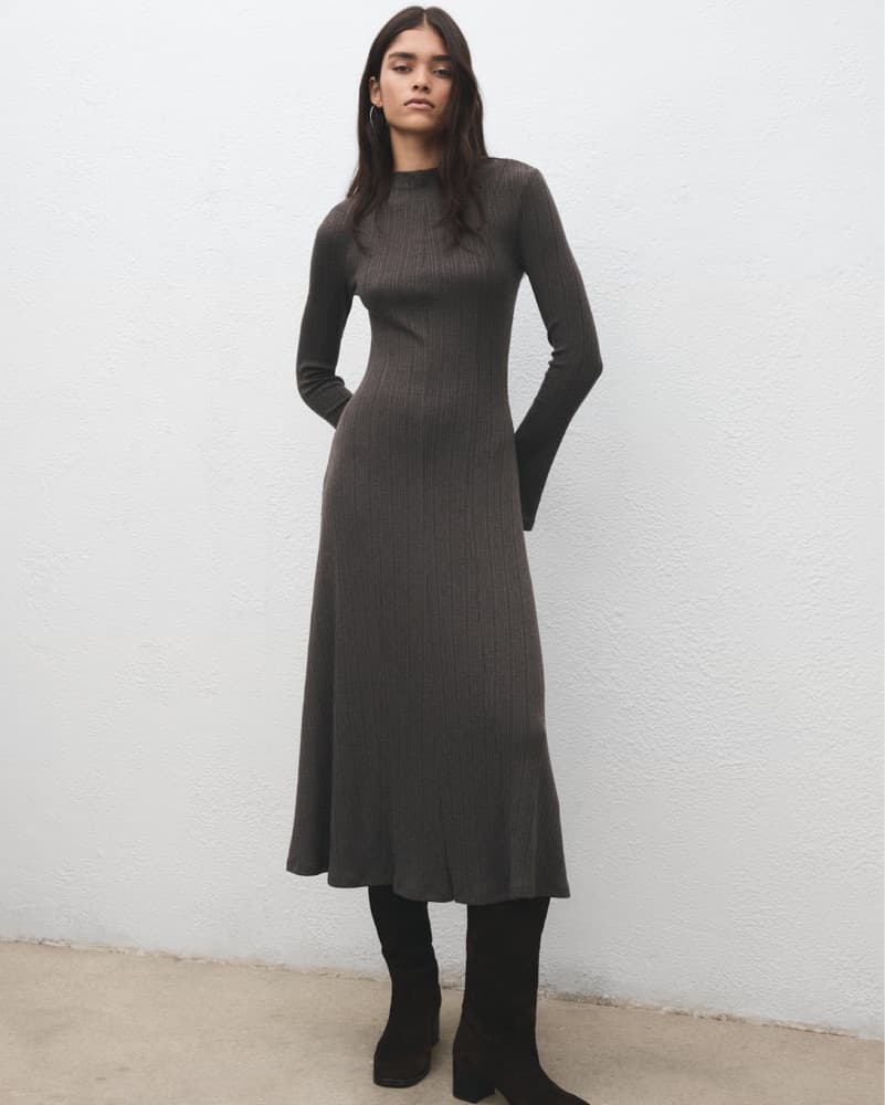 Knitted Long Sleeve Dress Flare Sleeve - Image 1