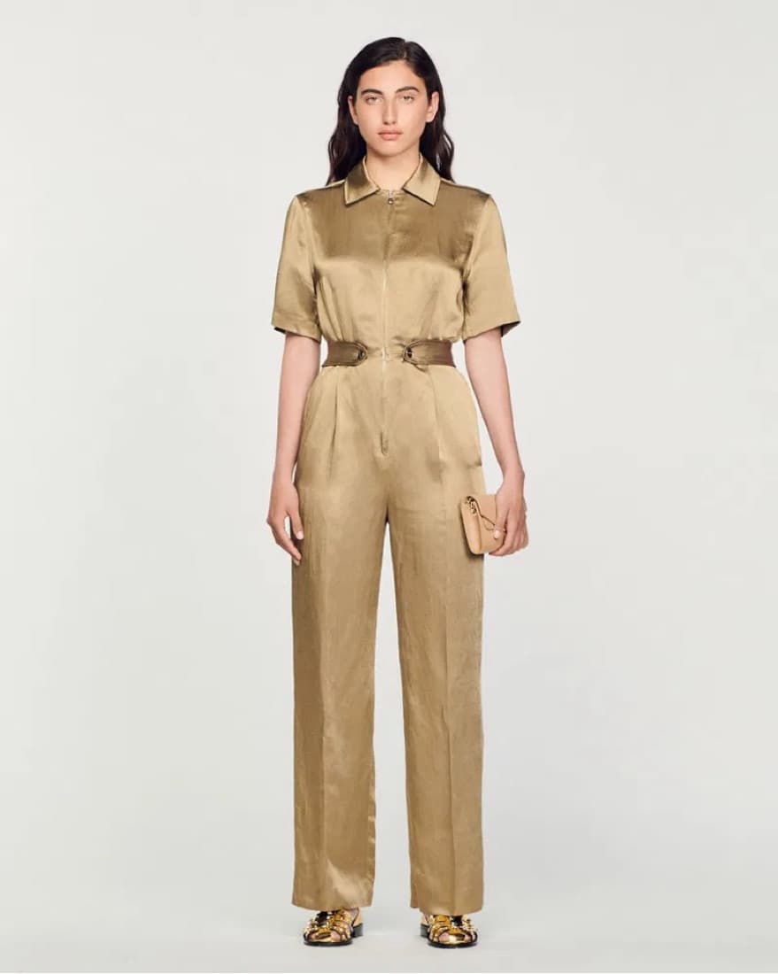 Sandro Tan Satin Jumpsuit - Image 1