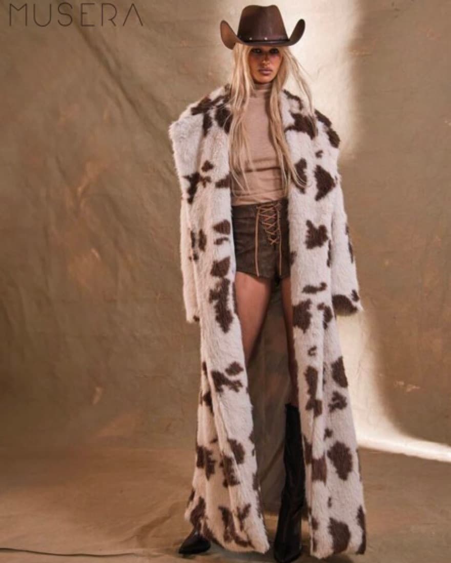 Cow Print Long Coat - Image 1