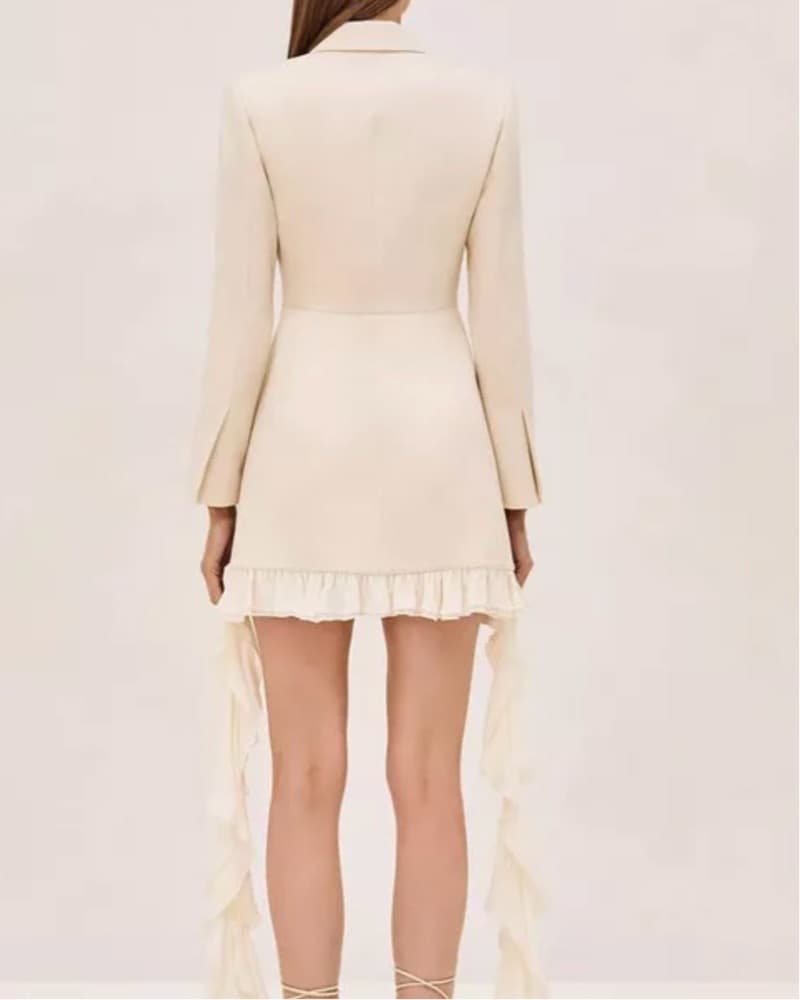 Chic Ivory Ruffle Hem Mini Blazer Dress - Image 2