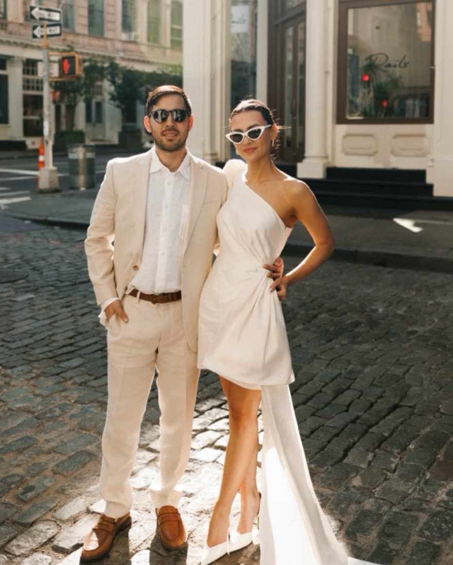 White One Shoulder Dress w/ Bow & Train - Image 1