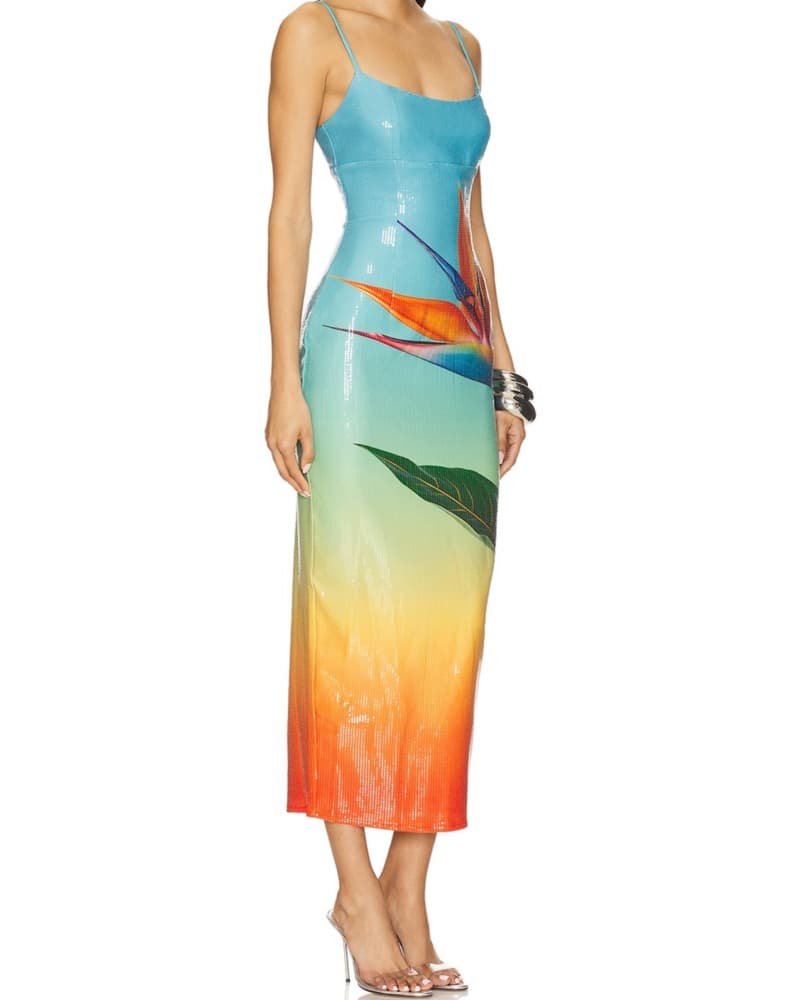 Vibrant Sequin Tropical Maxi Dress - Image 2
