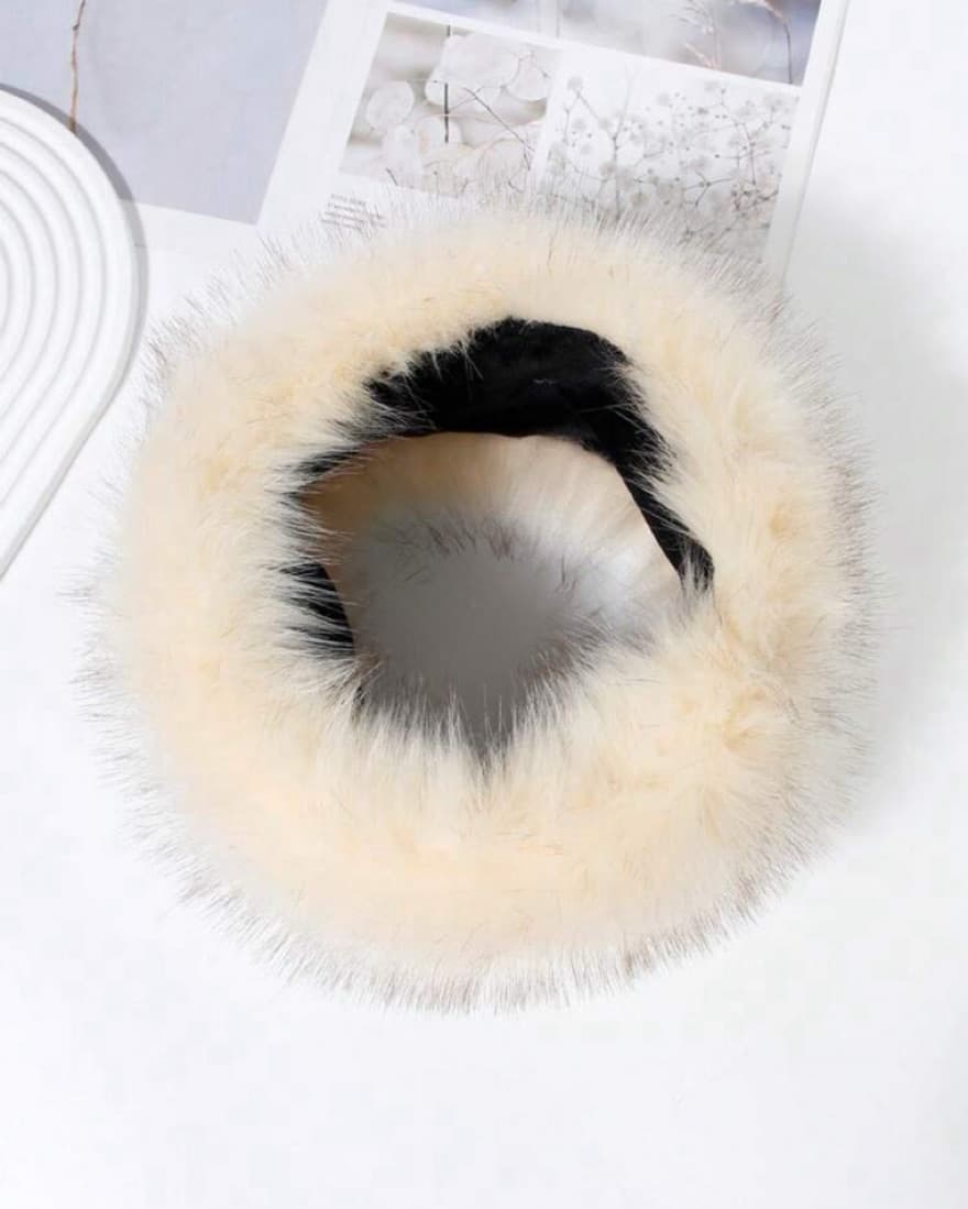 New Beige Faux Fur Strech Headband  - Image 3