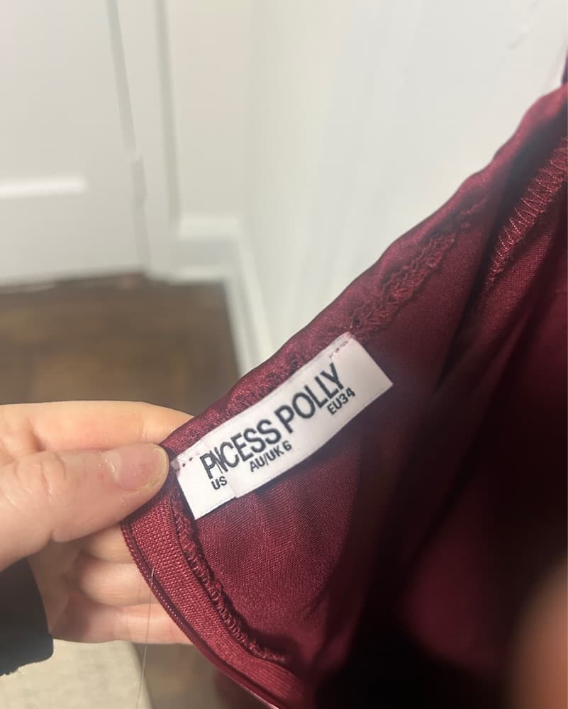 Maroon Satin Formal Dress - Image 6