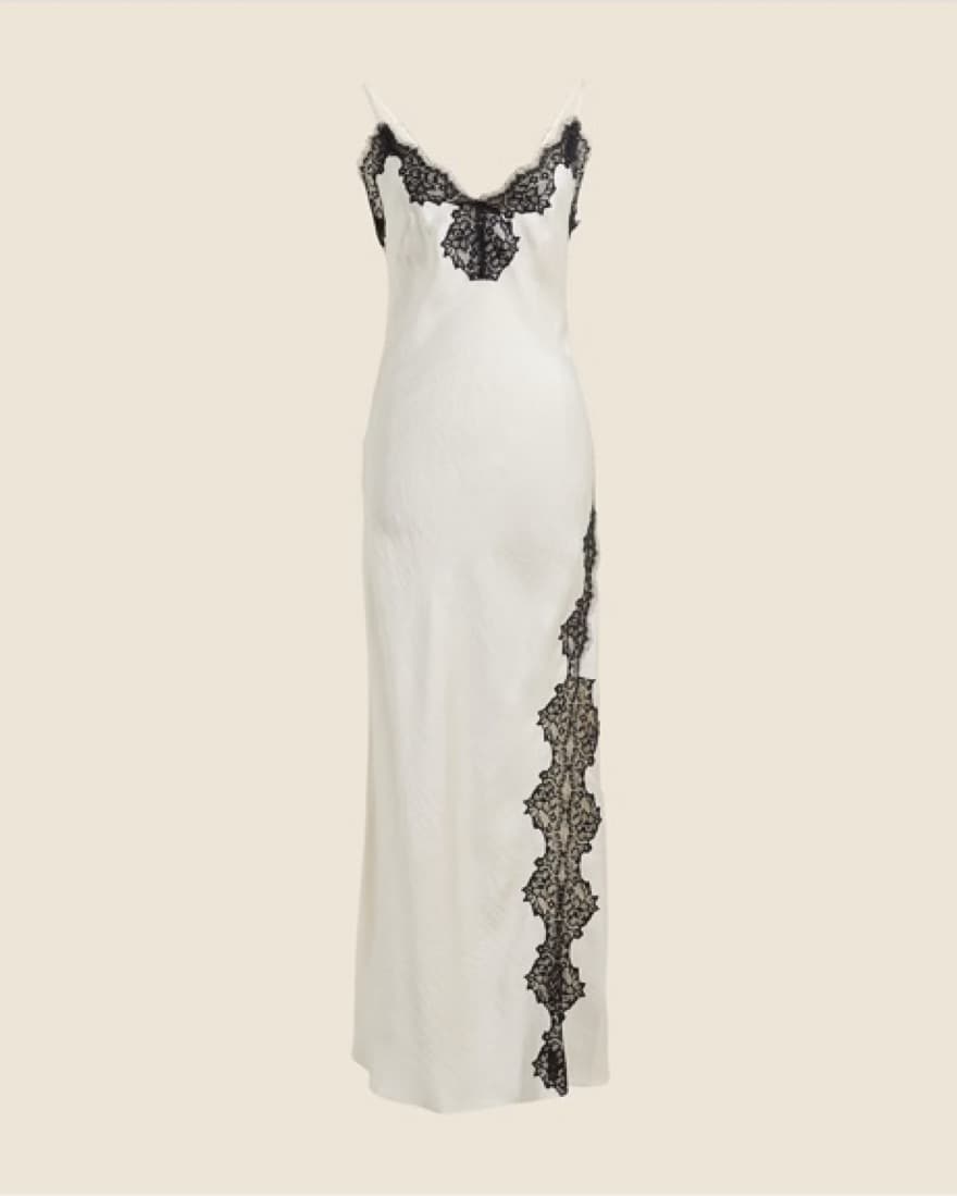 J Crew White Slip Dress Black Lace Trim - Image 1